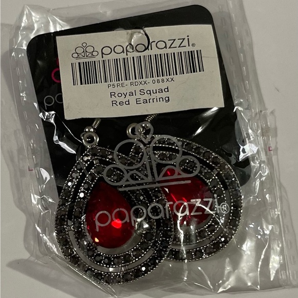 NWT Paparazzi Royal Squad Red and Silver Filigree Teardrop Earrings - Picture 2 of 3